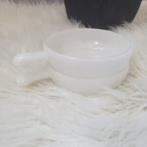 Vintage Milk Glass Handled Soup Bowl Set of 2